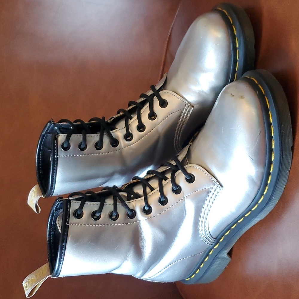 Dr. Martens Silver Metallic Lace-Up Boots